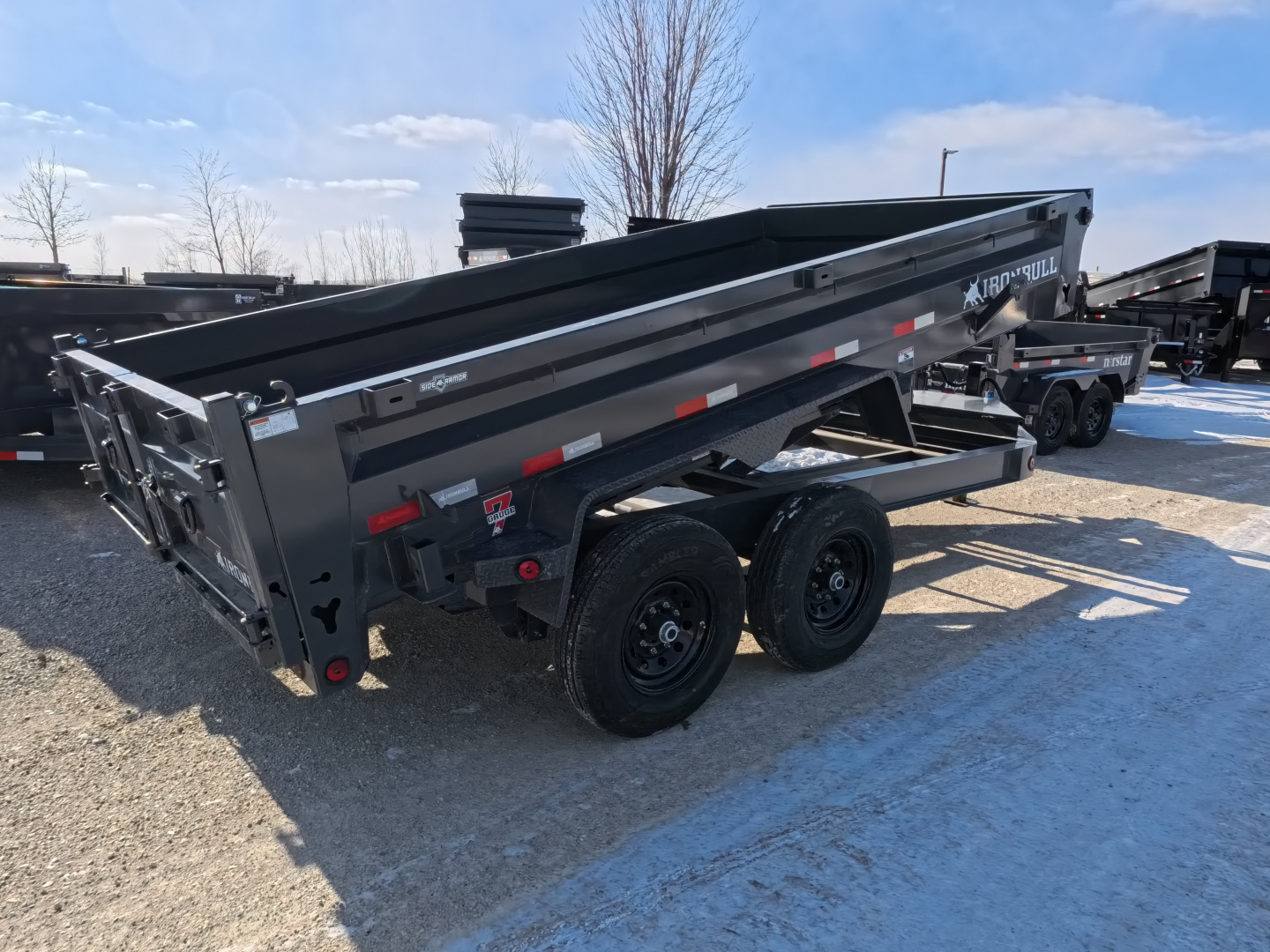 New 2026 Iron Bull 83 x 14 DWB Dump Trailer, 14,999lb. GVWR, Aluminum Ramps, Grey
