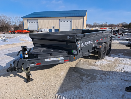 New 2026 Iron Bull 83 x 14 DWB Dump Trailer, 14,999lb. GVWR, Aluminum Ramps, Grey