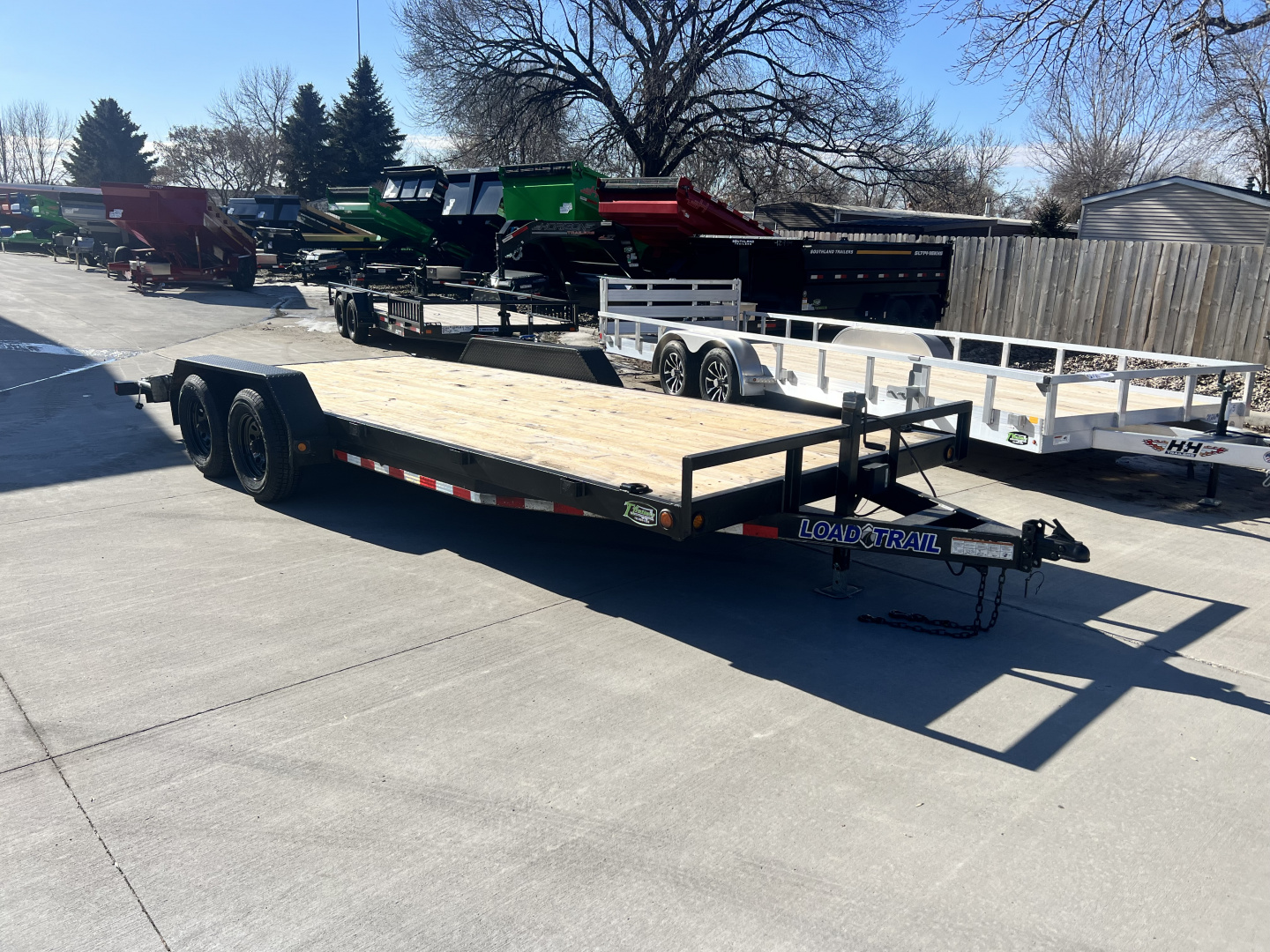 Used 2021 Load Trail 20’ flatbed Trailer 2-5200 lb axles=10K, dovetail, removable fenders, Slide In Ramps