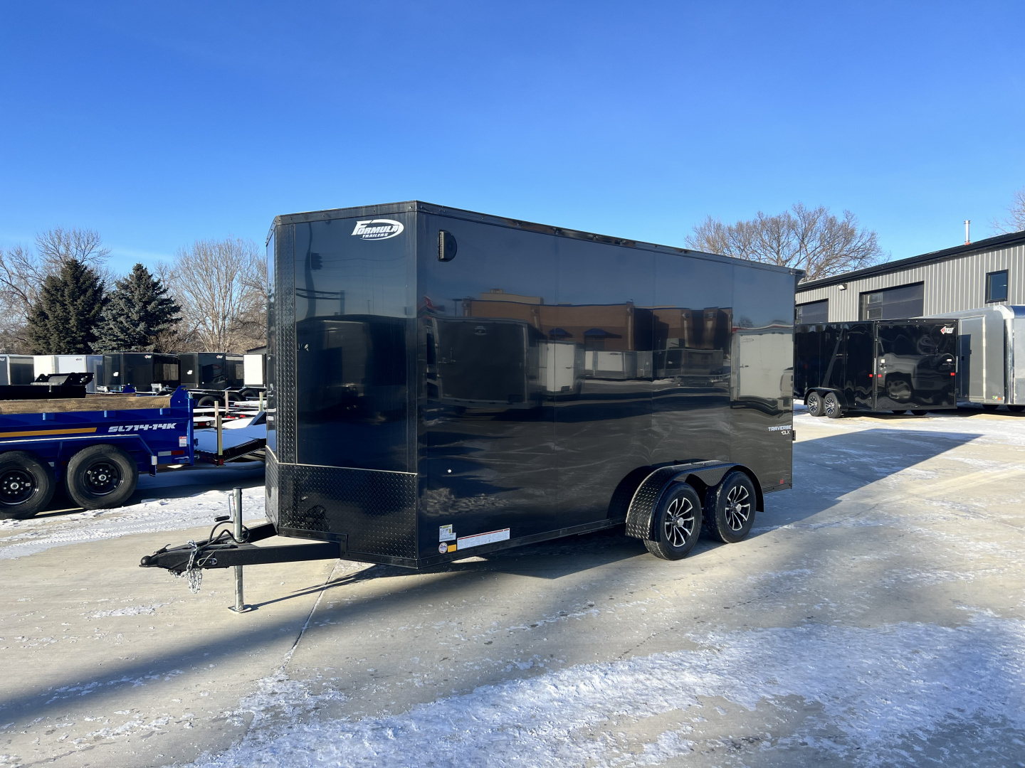 New NEW 2026 Formula 7x16 +V Traverse, 7’ TALL 80.5” Rear door open height BLACKOUT EDITION Rear Ramp Enclosed Cargo Trailer