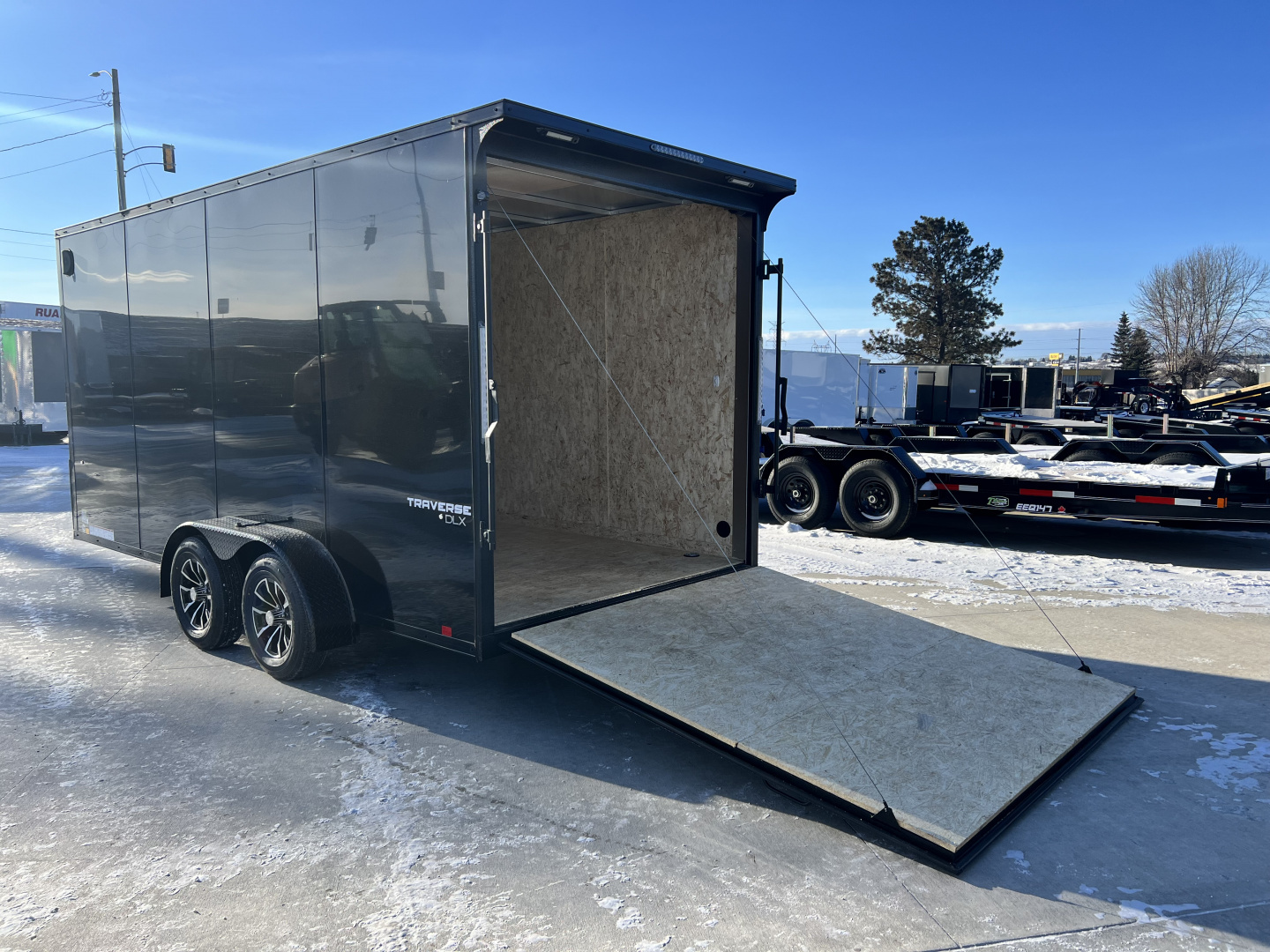 New NEW 2026 Formula 7x16 +V Traverse, 7’ TALL 80.5” Rear door open height BLACKOUT EDITION Rear Ramp Enclosed Cargo Trailer