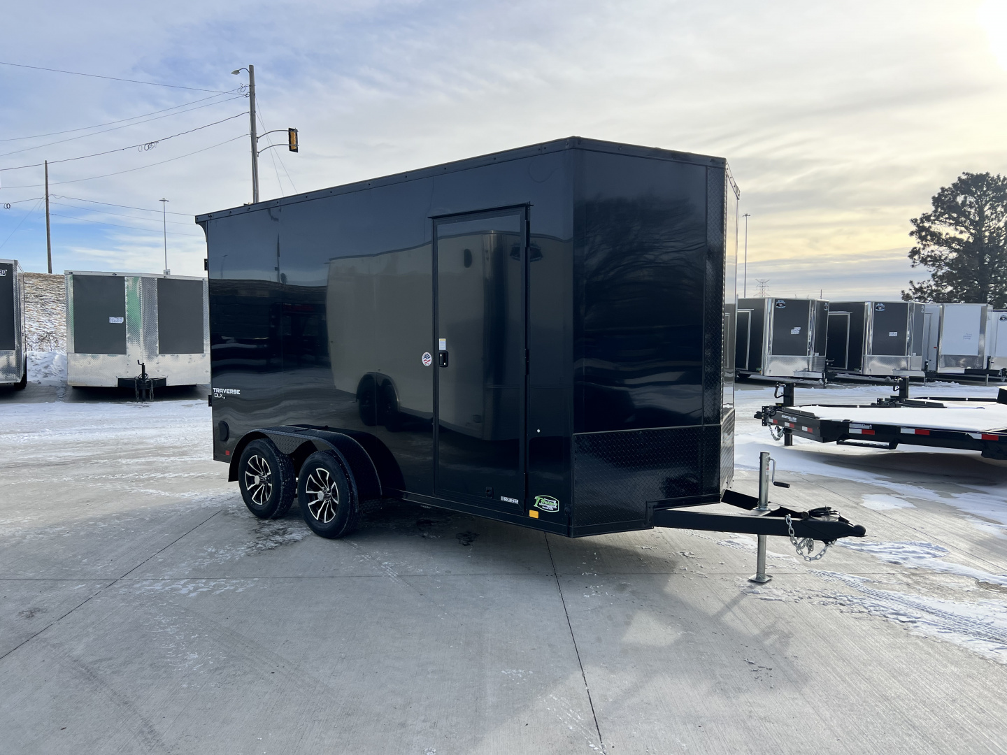 New NEW 2026 Formula 7x14 +V Traverse, 7’ TALL 80.5” Rear door open height BLACKOUT EDITION Rear Ramp Enclosed Cargo Trailer