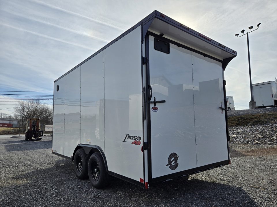 New 8.5 x 16 Homesteader Intrepid HD V-Nose Enclosed Cargo Trailer, 10k GVWR **White w/ Black Out Trim, 6" Extra Height, Ramp Door Package, Rear Spoiler w/ Lights