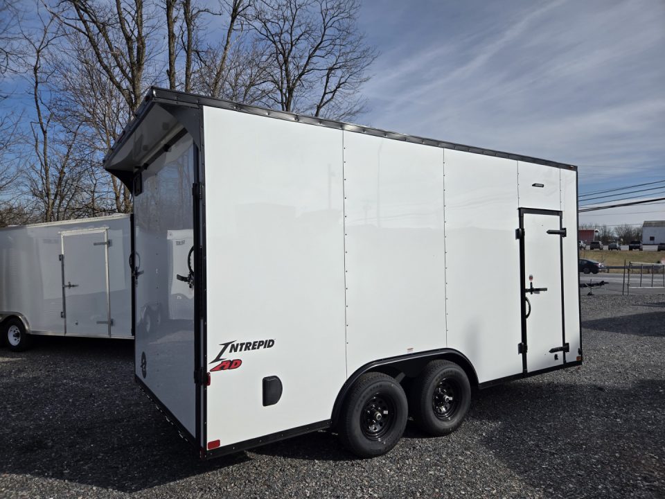 New 8.5 x 16 Homesteader Intrepid HD V-Nose Enclosed Cargo Trailer, 10k GVWR **White w/ Black Out Trim, 6" Extra Height, Ramp Door Package, Rear Spoiler w/ Lights