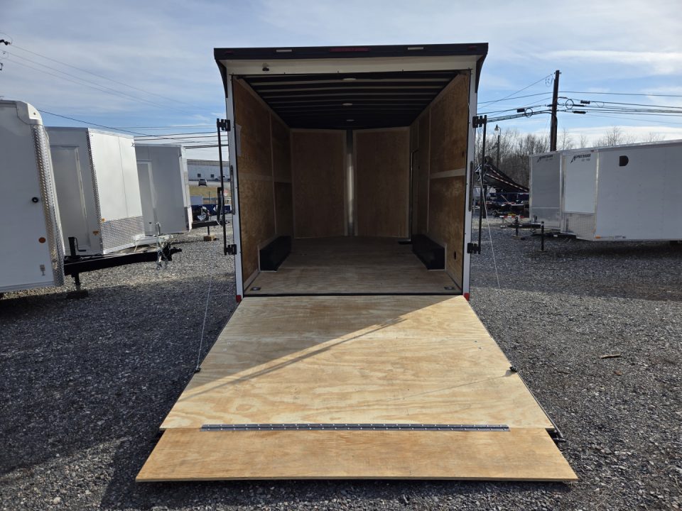 New 8.5 x 16 Homesteader Intrepid HD V-Nose Enclosed Cargo Trailer, 10k GVWR **White w/ Black Out Trim, 6" Extra Height, Ramp Door Package, Rear Spoiler w/ Lights