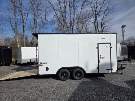 New 8.5 x 16 Homesteader Intrepid HD V-Nose Enclosed Cargo Trailer, 10k GVWR **White w/ Black Out Trim, 6" Extra Height, Ramp Door Package, Rear Spoiler w/ Lights