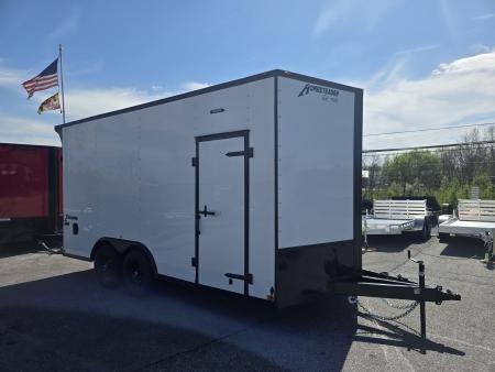 New 8.5 x 16 Homesteader Intrepid HD V-Nose Enclosed Cargo Trailer, 10k GVWR **White w/ Black Out Trim, 6" Extra Height, Ramp Door Package, Rear Spoiler w/ Lights