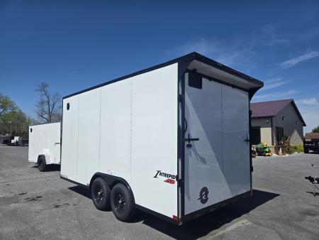 New 8.5 x 16 Homesteader Intrepid HD V-Nose Enclosed Cargo Trailer, 10k GVWR **White w/ Black Out Trim, 6" Extra Height, Ramp Door Package, Rear Spoiler w/ Lights