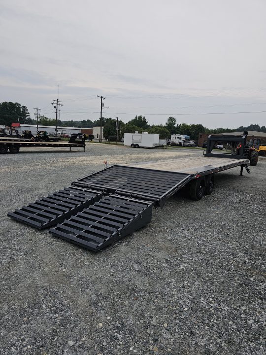 New 2026 Down 2 Earth Trailers 30' 17.5K Gooseneck Flatbed Trailer w/ 5' Dove and Real Steel Ramps