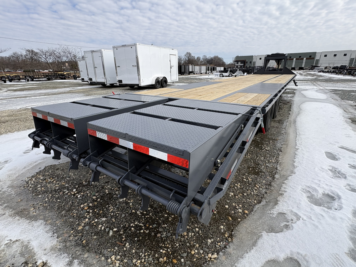 New 2026 Down 2 Earth Trailers 40' 23.5K Gooseneck Flatbed Dual Tandem w/ 5' Dove and Real Steel Ramps