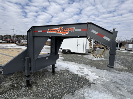 New 2026 Down 2 Earth Trailers 40' 23.5K Gooseneck Flatbed Dual Tandem w/ 5' Dove and Real Steel Ramps