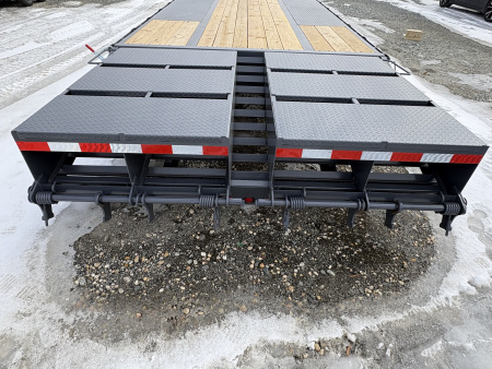 New 2026 Down 2 Earth Trailers 40' 23.5K Gooseneck Flatbed Dual Tandem w/ 5' Dove and Real Steel Ramps
