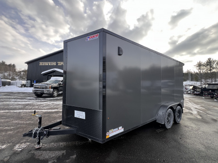 New 2026 Pace American 7x16 + 2ft V nose/ Rear Spoiler/ Polycore / Blackout - 7000GVW