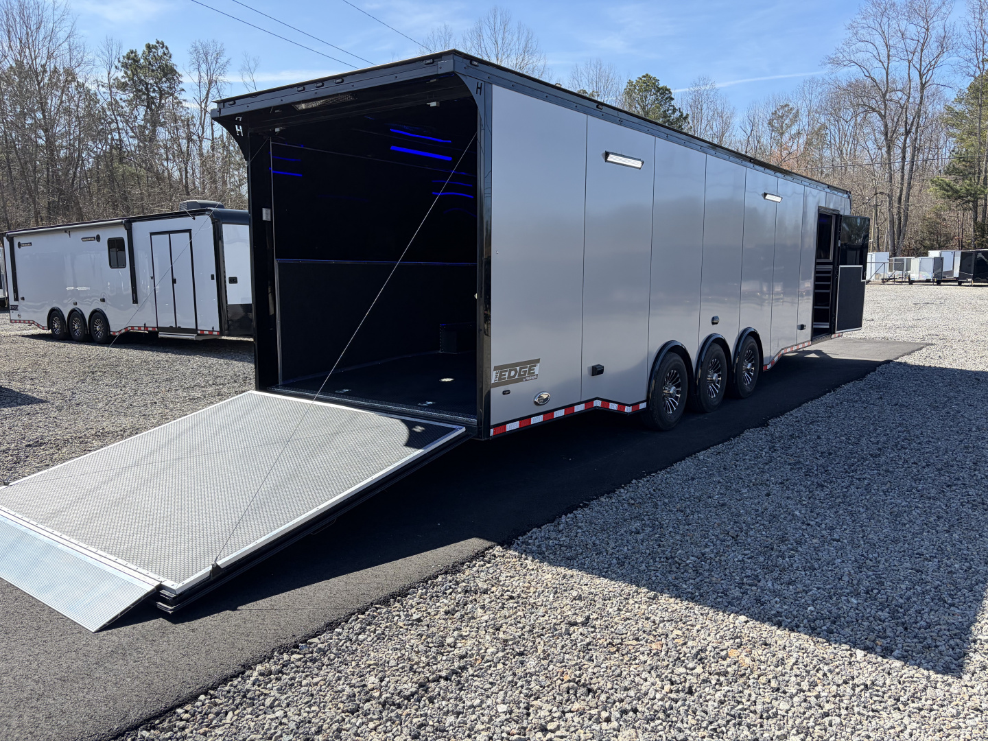 New 2026 Haulmark EDGE 34' Race Trailer, ProStock Package, Silver PolyCor With Black Trim, 21K GVWR, 96" Wide Rear Door Opening, 7' 4" Interior Height