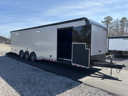 New 2025 Haulmark EDGE 34' Race Trailer, ProStock Package, Silver PolyCor With Black Trim, 21K GVWR, 96  Wide Rear Door Opening, 7' 4  Interior Height