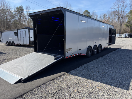 New 2026 Haulmark EDGE 34' Race Trailer, ProStock Package, Silver PolyCor With Black Trim, 21K GVWR, 96" Wide Rear Door Opening, 7' 4" Interior Height