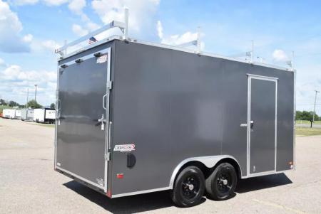New BRAVO SCOUT 8.5X16 CONTRACTOR TRAILER w/ REAR RAMP DOOR - .080 POLYCOR EXTERIOR SKIN