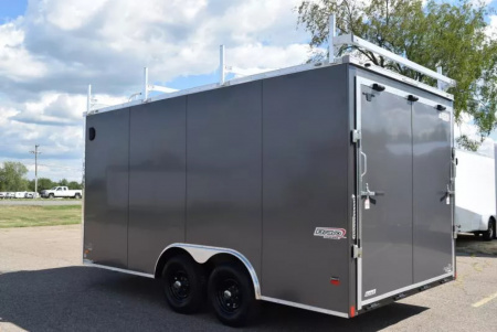 New BRAVO SCOUT 8.5X16 CONTRACTOR TRAILER w/ REAR RAMP DOOR - .080 POLYCOR EXTERIOR SKIN