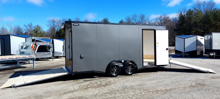 New 8 X 18 SNOWMOBILE/CAR HAULER/ENCLOSED 18' BOX + 4' V NOSE ALL ALUMINUM LIGHTNING