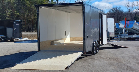 New 8 X 18 SNOWMOBILE/CAR HAULER/ENCLOSED 18' BOX + 4' V NOSE ALL ALUMINUM LIGHTNING