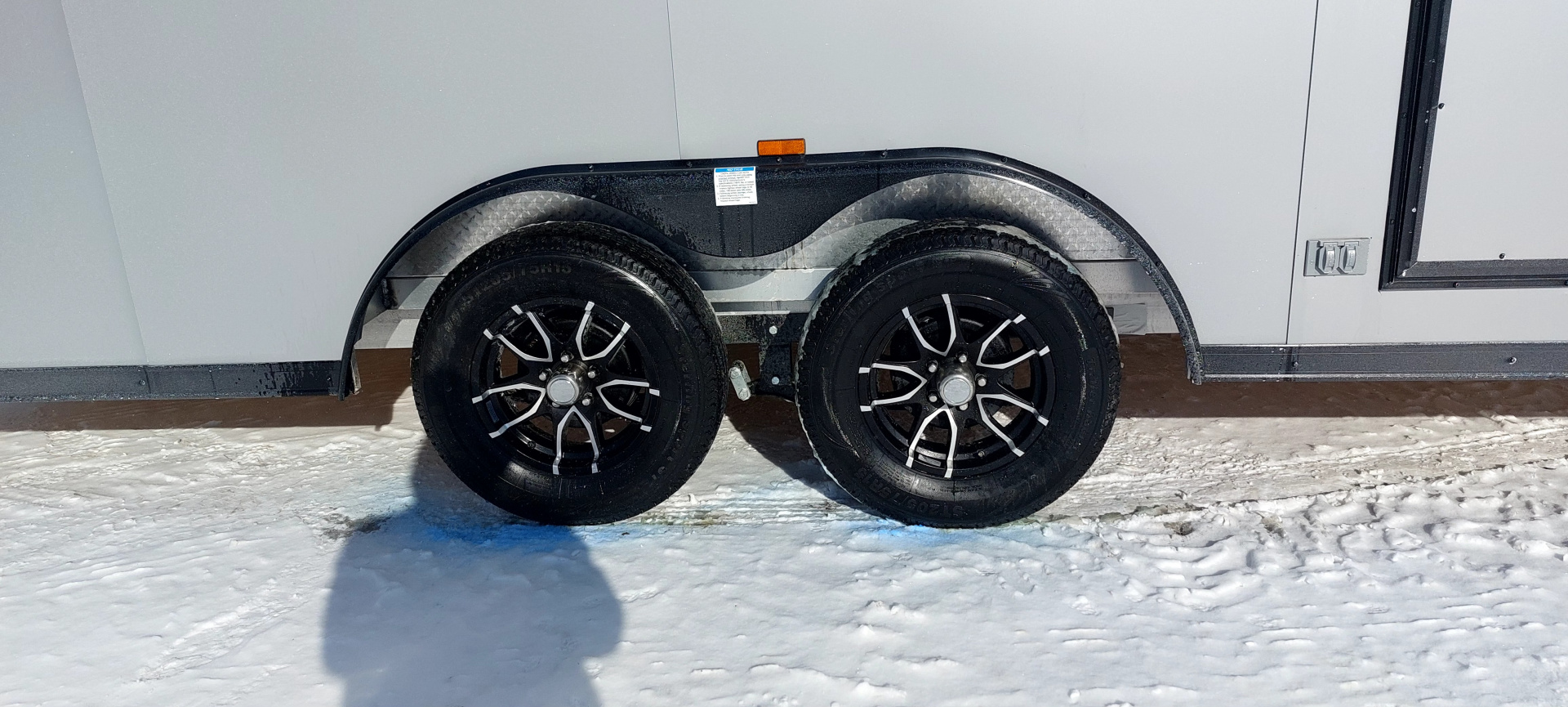 New 8 X 18 SNOWMOBILE/CAR HAULER ENCLOSED POLY COMPOSITE EXTERIOR DROP- DOWN FRONT DOOR LIGHTNING ALL ALUMINUM