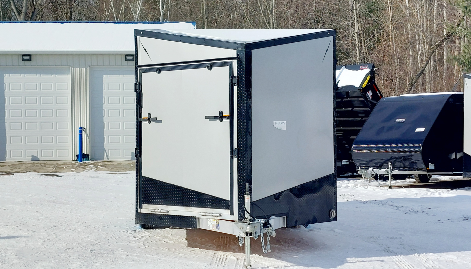 New 8 X 18 SNOWMOBILE/CAR HAULER ENCLOSED POLY COMPOSITE EXTERIOR DROP- DOWN FRONT DOOR LIGHTNING ALL ALUMINUM