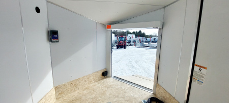 New 8 X 18 SNOWMOBILE/CAR HAULER ENCLOSED POLY COMPOSITE EXTERIOR DROP- DOWN FRONT DOOR LIGHTNING ALL ALUMINUM