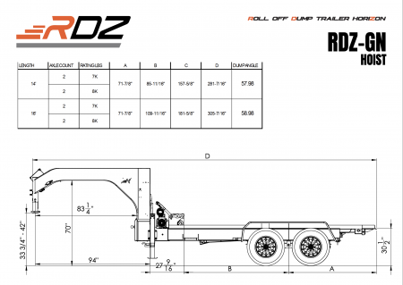 New 2026 Horizon Trailers RDZ 16' GN 16K ROLL OFF Dump Trailer