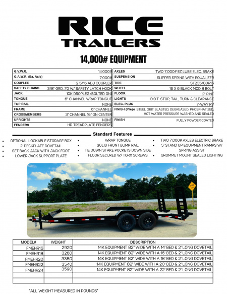 New 2026 Rice 83"x22' Max Ramp Equipment Trailer