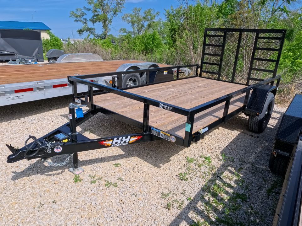 New 2026 H&H 76 x 12 Rail Side Utility Trailer with 5K GVWR, Brakes and Upgraded with a Spring Assist 4 Ft. Tall Ladder Style Gate