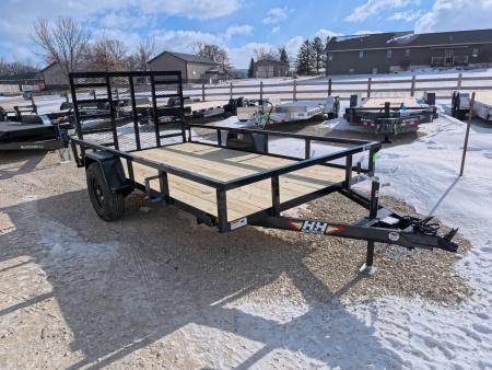 New 2026 H&H 76 x 12 Rail Side Utility Trailer with 5K GVWR, Brakes and Upgraded with a Spring Assist 4 Ft. Tall Ladder Style Gate