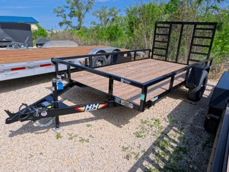 New 2026 H&H 76 x 12 Rail Side Utility Trailer with 5K GVWR, Brakes and Upgraded with a Spring Assist 4 Ft. Tall Ladder Style Gate
