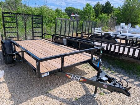 New 2026 H&H 76 x 12 Rail Side Utility Trailer with 5K GVWR, Brakes and Upgraded with a Spring Assist 4 Ft. Tall Ladder Style Gate
