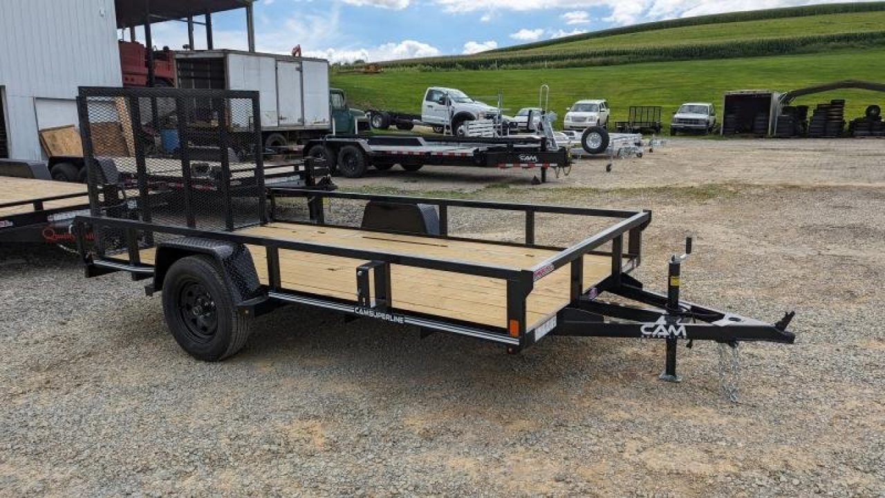 New 2026 CAM SUPERLINE 7x12 Tubular Top Rail Utility Trailer w/ Spring Assist Gate