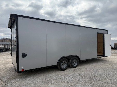 New 2026 Cross Silver/Black Trim 8.5'x24' 10k Alpha Flat Top V-Nose Enclosed Car Hauler Cargo Trailer