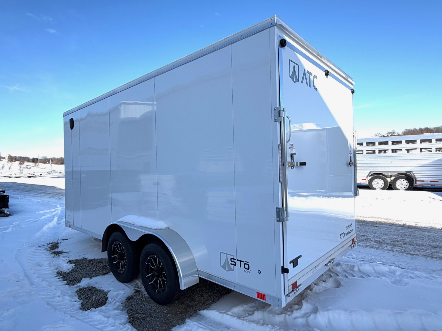 New 2026 ATC 7x16 + 2' V Nose Sto400 All Aluminum Cargo Trailer w/ Ramp