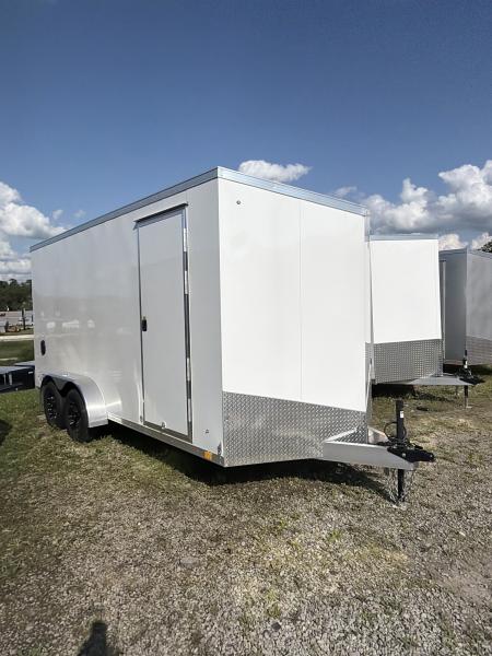 New 2026 ATC 7x16 + 2' V Nose Sto400 All Aluminum Cargo Trailer w/ Ramp