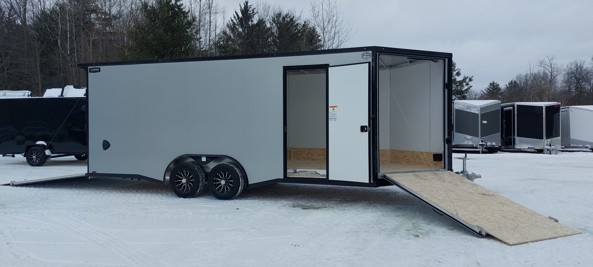 New 8 X 20 + 4 V-NOSE SNOWMOBILE/CAR HAULER ENCLOSED 5200# AXLES ALL ALUMINUM LIGHTNING