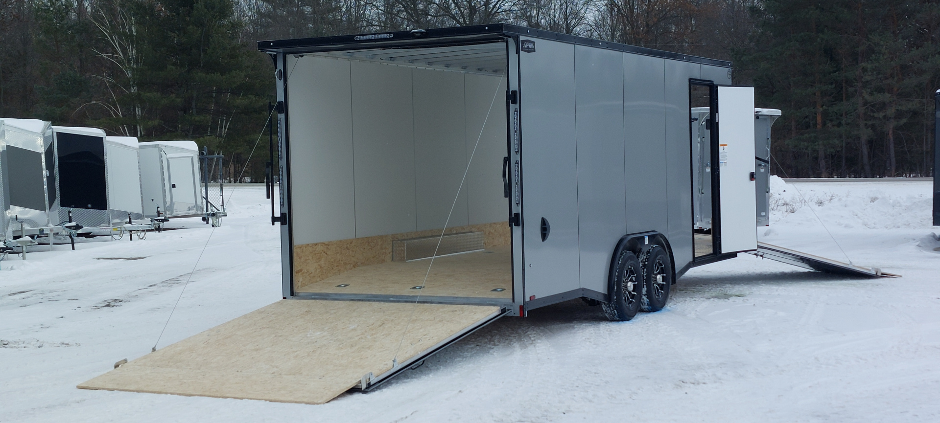 New 8 X 20 + 4 V-NOSE SNOWMOBILE/CAR HAULER ENCLOSED 5200# AXLES ALL ALUMINUM LIGHTNING