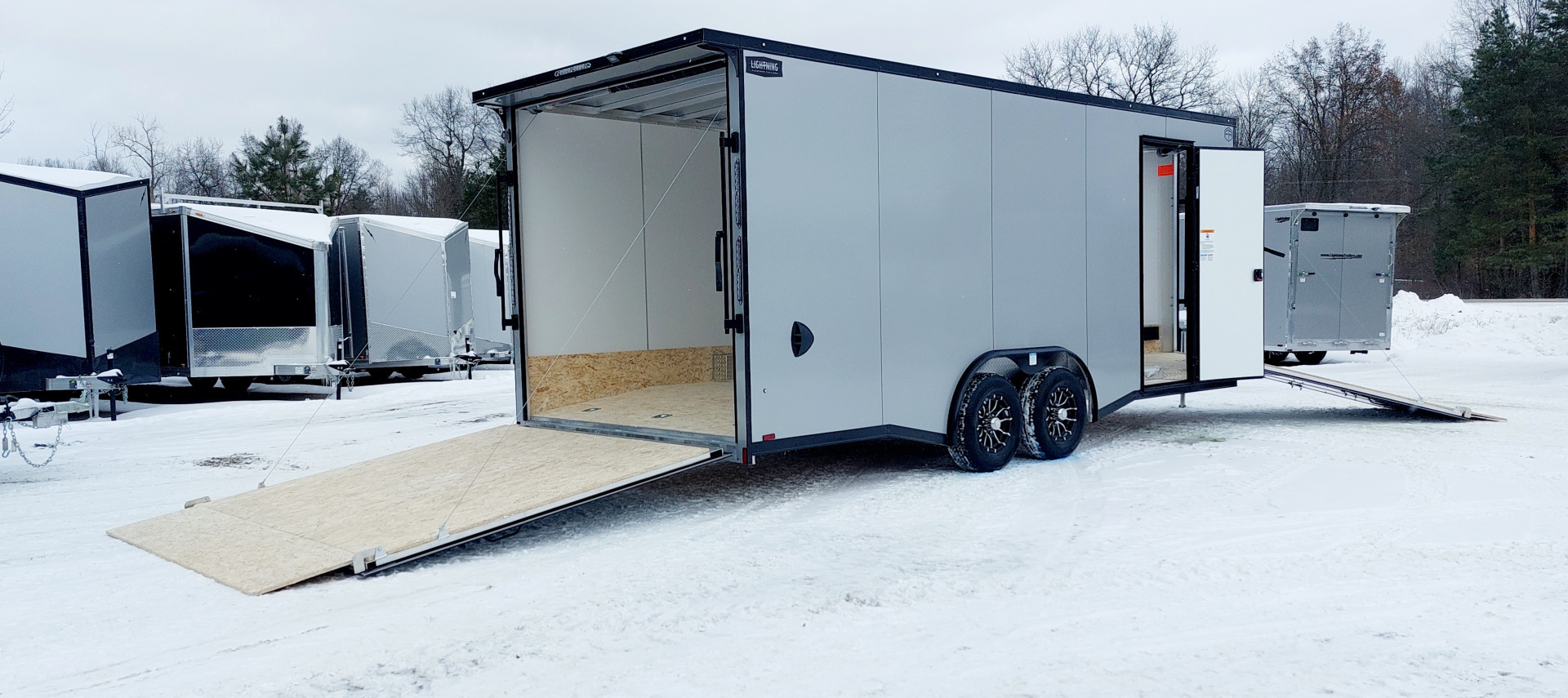 New 8 X 20 + 4 V-NOSE SNOWMOBILE/CAR HAULER ENCLOSED 5200# AXLES ALL ALUMINUM LIGHTNING