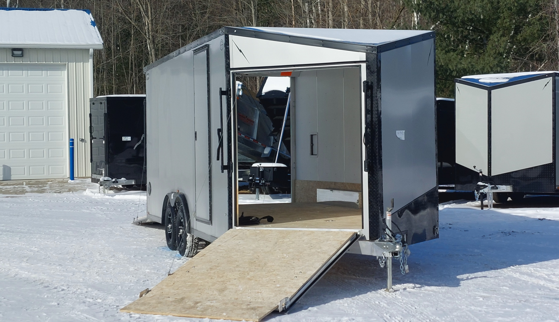 New 8 X 20 + 4 V-NOSE SNOWMOBILE/CAR HAULER ENCLOSED 5200# AXLES ALL ALUMINUM LIGHTNING