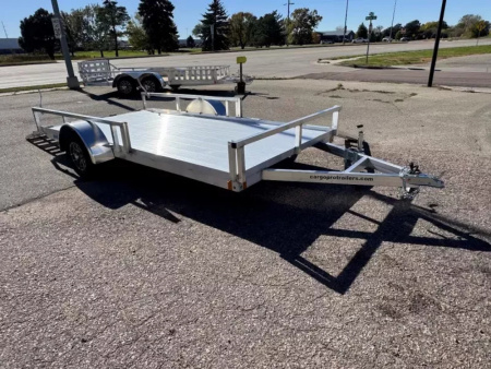 New ALCOM 80x14 Aluminum UtilityTrailer with side load & rear bifold ramp