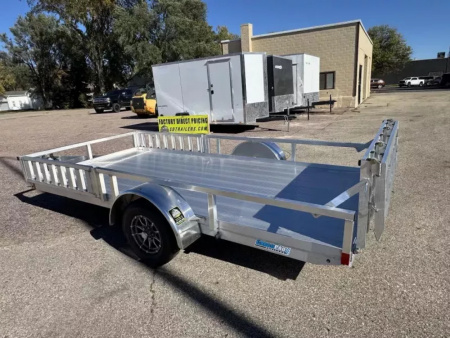 New ALCOM 80x14 Aluminum UtilityTrailer with side load & rear bifold ramp