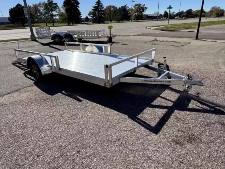 New ALCOM 80x14 Aluminum UtilityTrailer with side load & rear bifold ramp