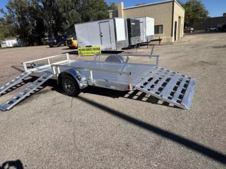 New ALCOM 80x14 Aluminum UtilityTrailer with side load & rear bifold ramp