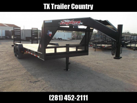 New 2026 Longhorn Trailers 83x20 Gooseneck 14K Car Hauler / Equipment Trailer / Flat Deck / 7000# Axles / 10K Jack / LEDs / 2ft Dovetail / 5ft HD Stow Away Ramps