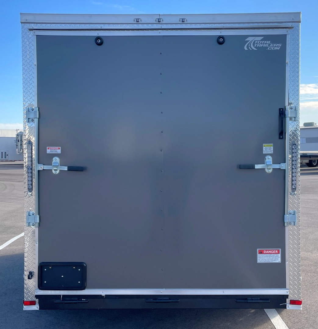 New 7x14 V-Nose Enclosed Cargo Trailer: 7000 GVWR, 7' HEIGHT, Charcoal, Ramp Door, .080 Polycore Exterior