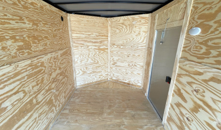 New 7x14 V-Nose Enclosed Cargo Trailer: 7000 GVWR, 7' HEIGHT, Charcoal, Ramp Door, .080 Polycore Exterior