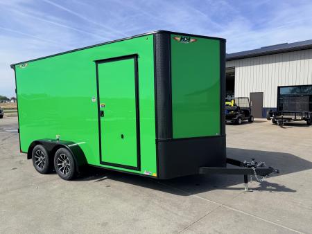 New 2026 H&H Green/Black Trim 7'x14' 7k Flat Top V-Nose Enclosed Cargo Trailer