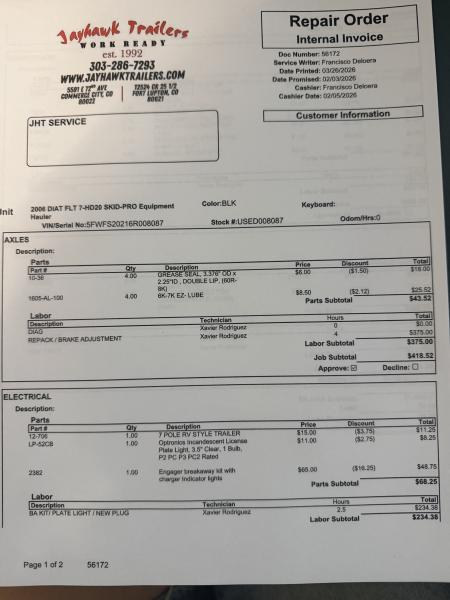Used 2006 Diamond T 7-HD20 SKID-PRO Equipment Hauler Flatbed Trailer